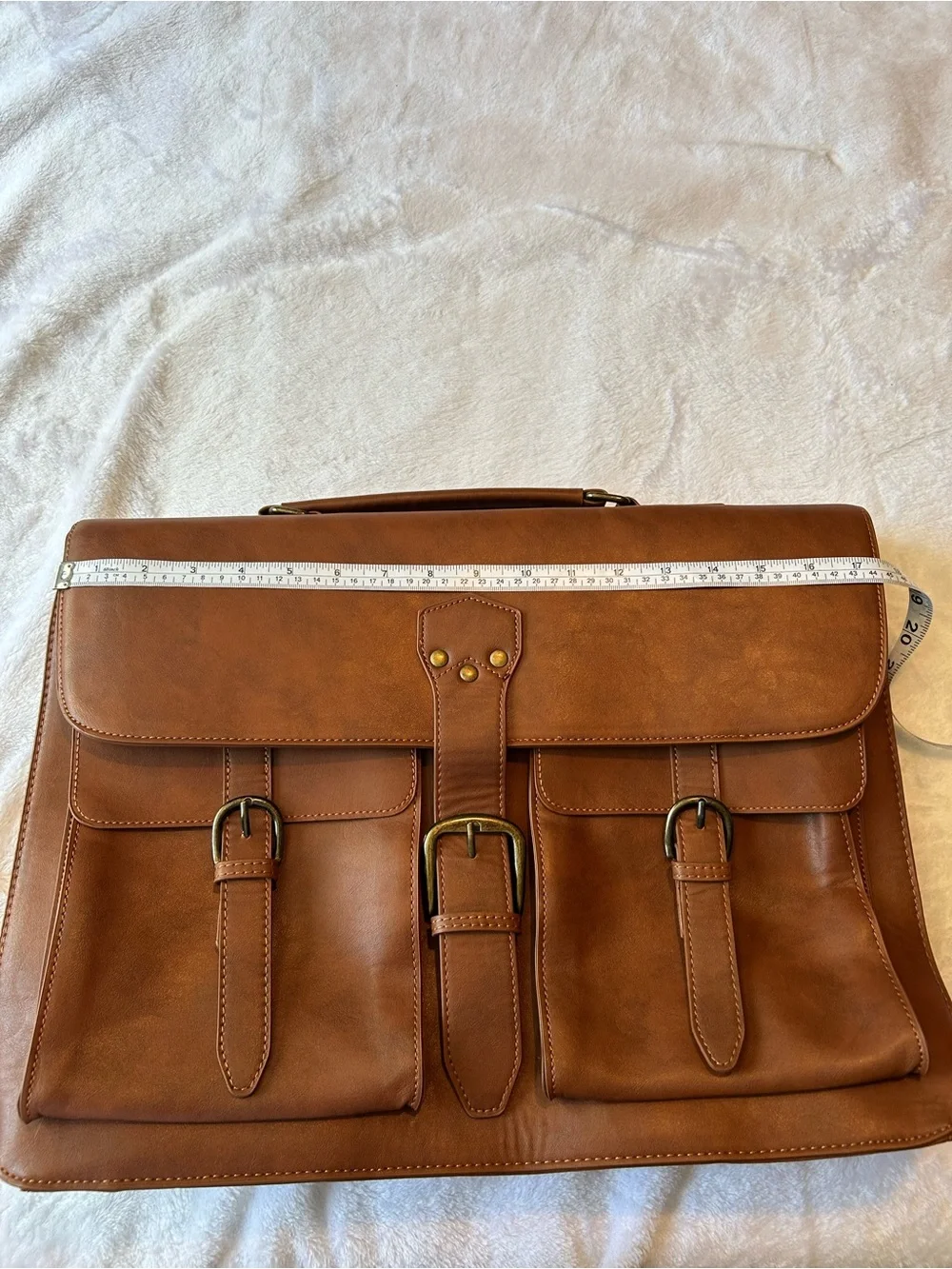 Men's Tan Leather Briefcase with Dual Front Pockets
